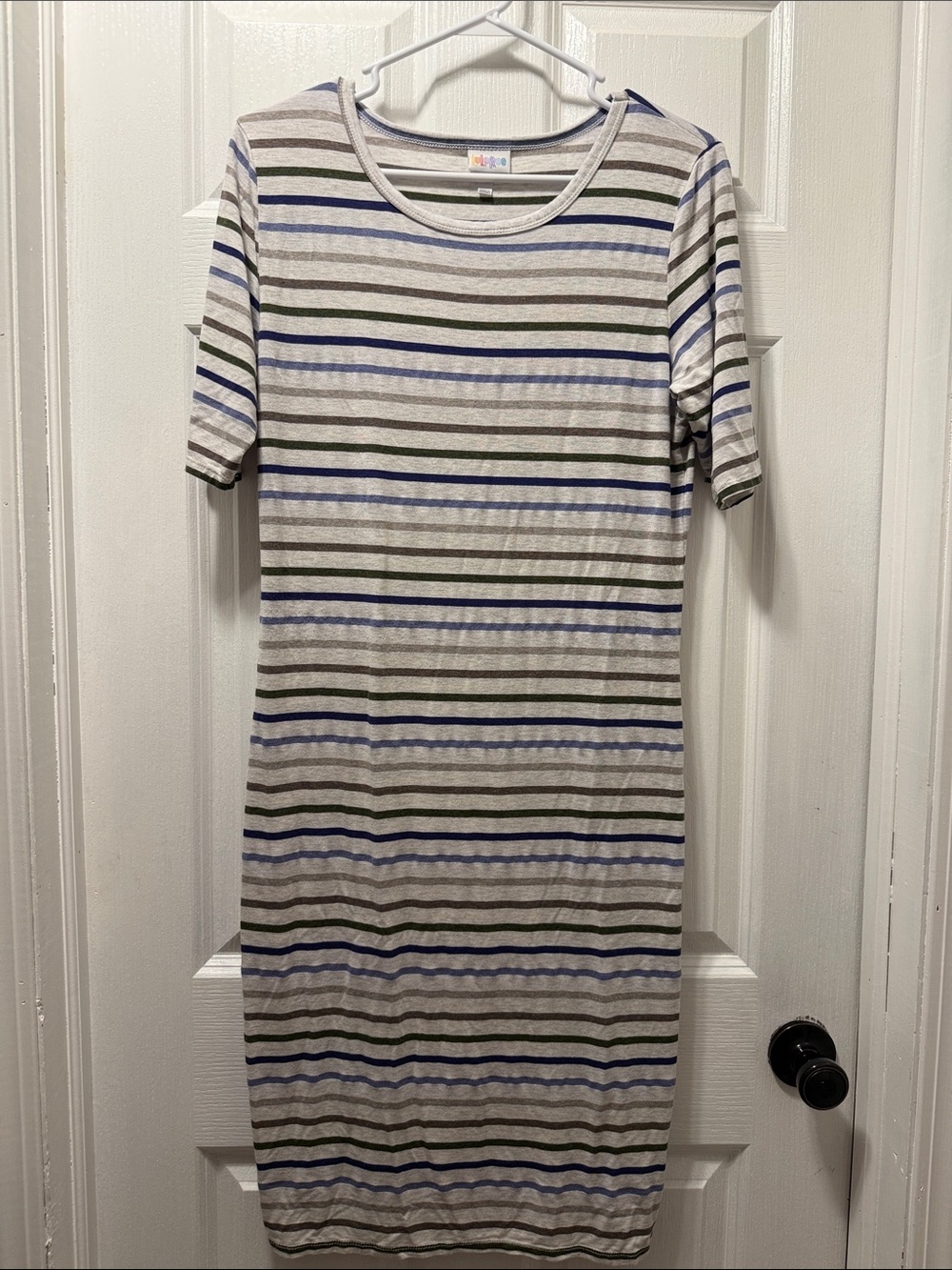 LuLaRoe Striped Midi Dress - Blue & Gray & Green